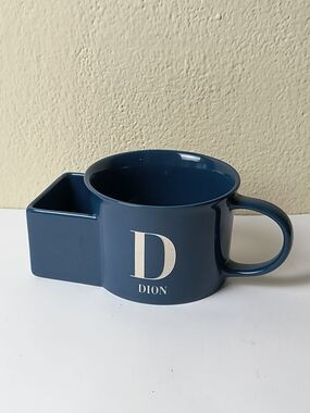Navy Ceramic Mug with Built-In Snack Holder - Dishwasher Safe Microwave & oven